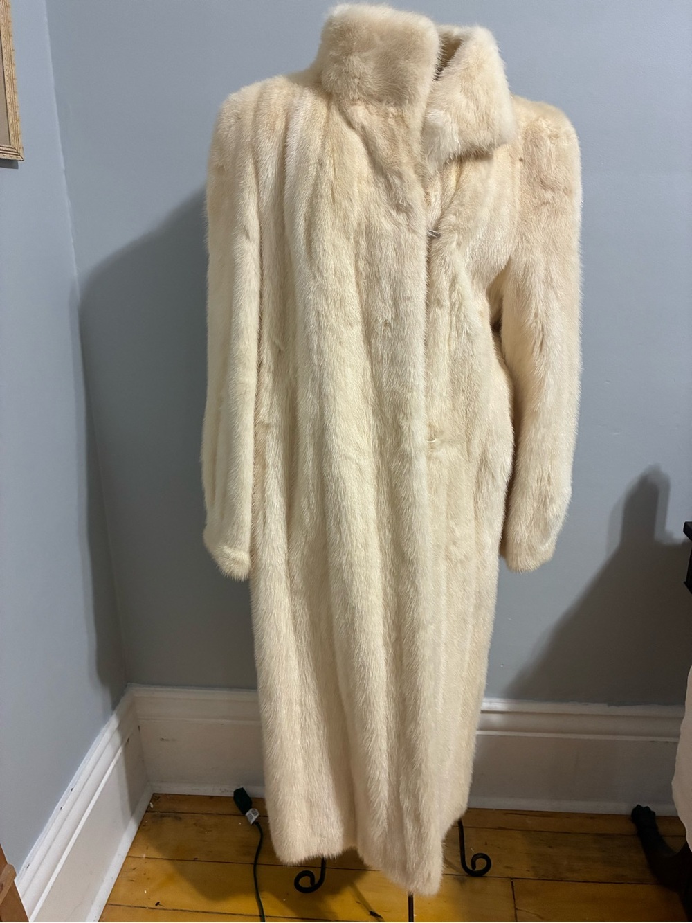 Vintage Real White Mink Fur Coat Full Length